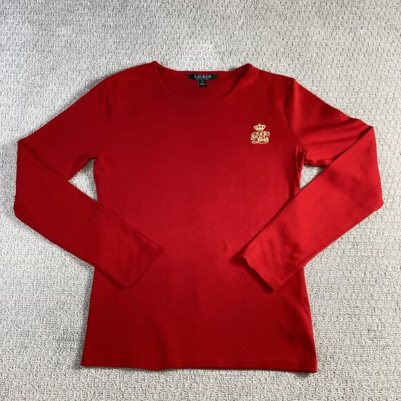 Lauren Ralph‎ Lauren Red Crest Logo Long Sleeve Shirt - Medium (Vintage) - Picture 1 of 6